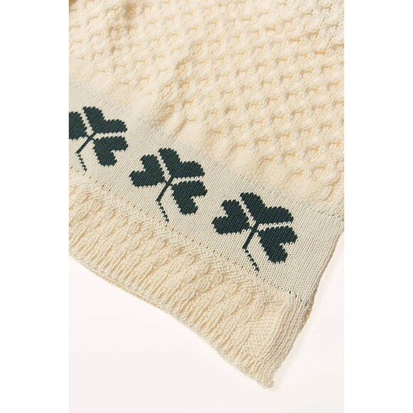 NEW Aran Crafts 100% Merino Wool Irish Shamrock Blanket 50x60 Natural & Green - Picture 3 of 10